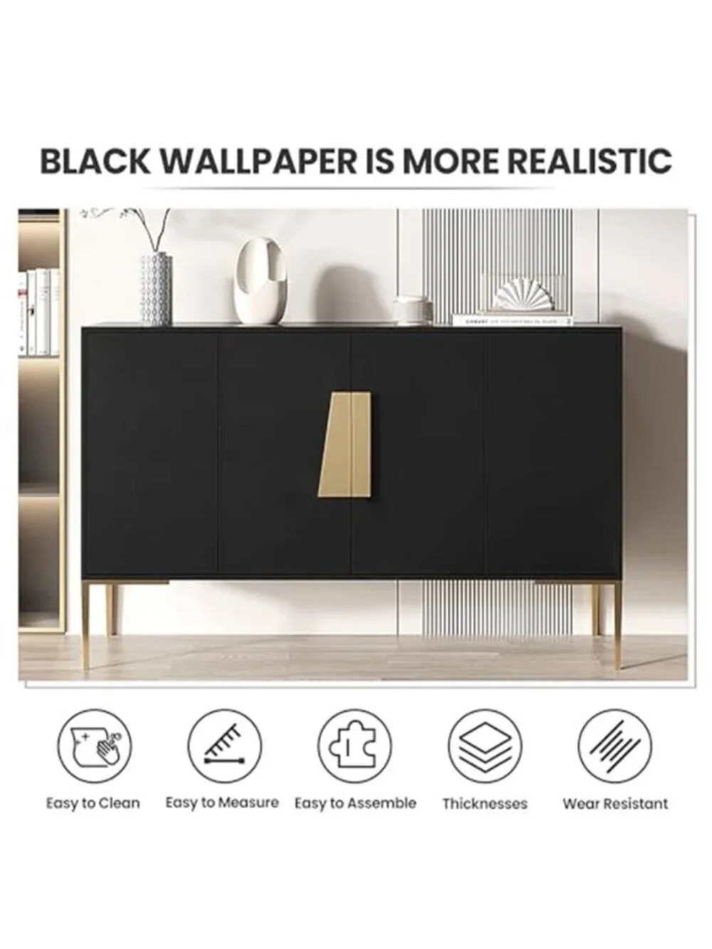 Black Peel Stick Wallpaper Self Adhesive Contact Paper Waterproof Vinyl Roll